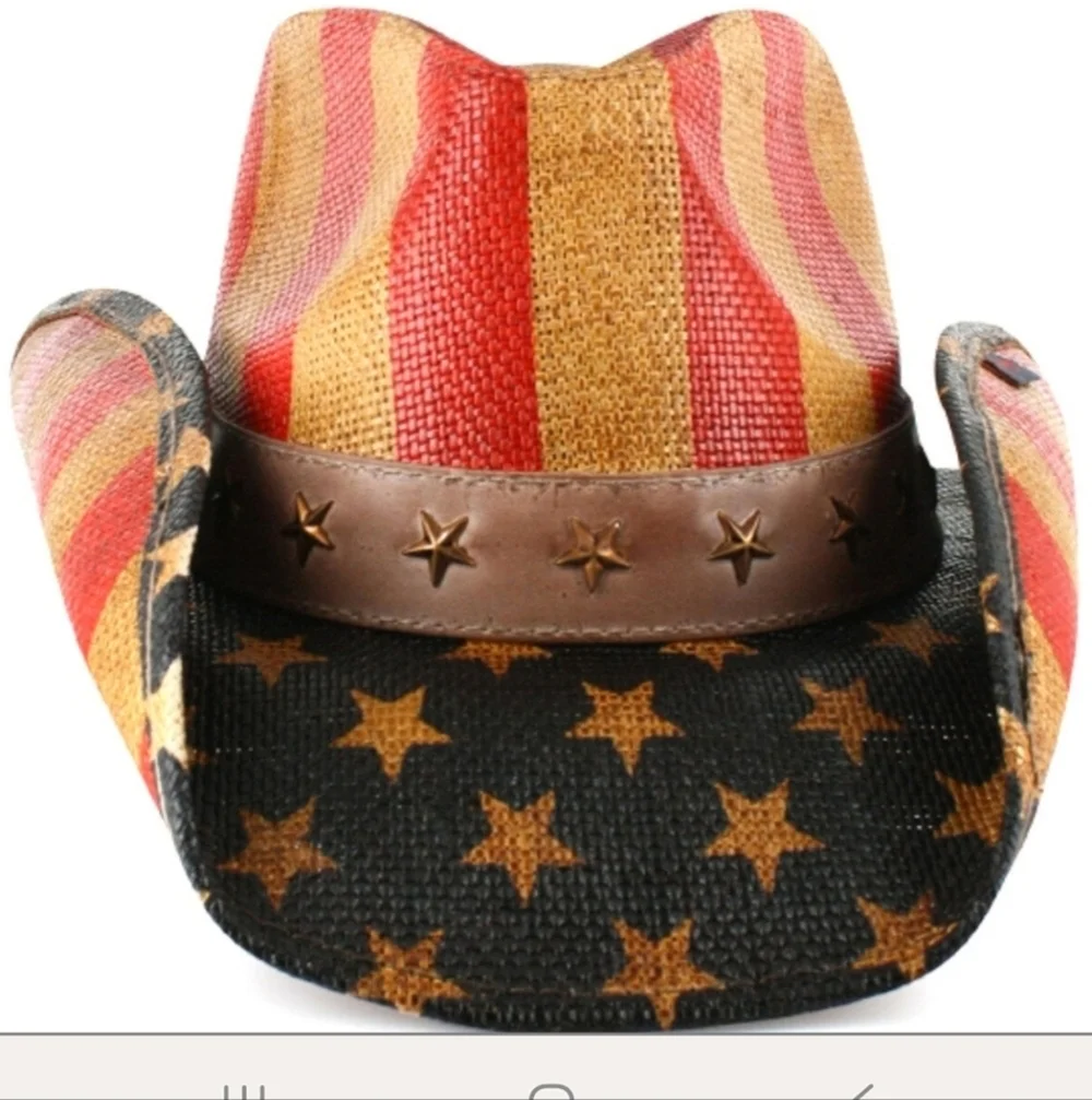 Goldcoast Strow Patriotic American Flag Stripes & Stars Cowboy Hat